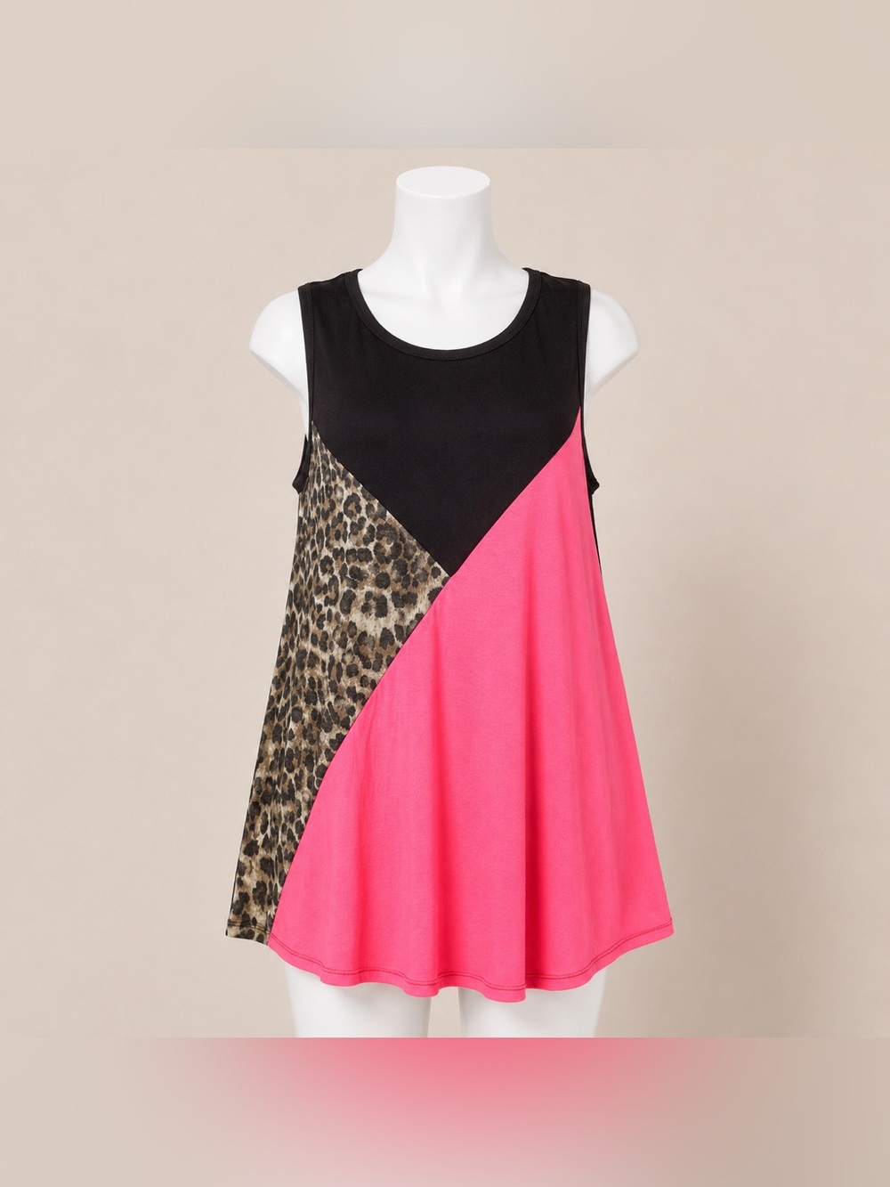 Hemish USA 3X Neon Pink Leopard Colorblock Sleeveless Swing Tunic